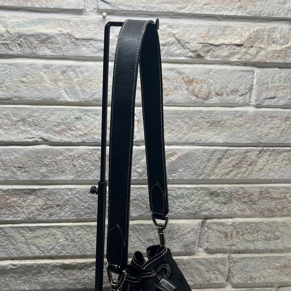 Dooney & Bourke Bag Purse Mini Signature Drawstring Black Monogram Canvas - Picture 6 of 14